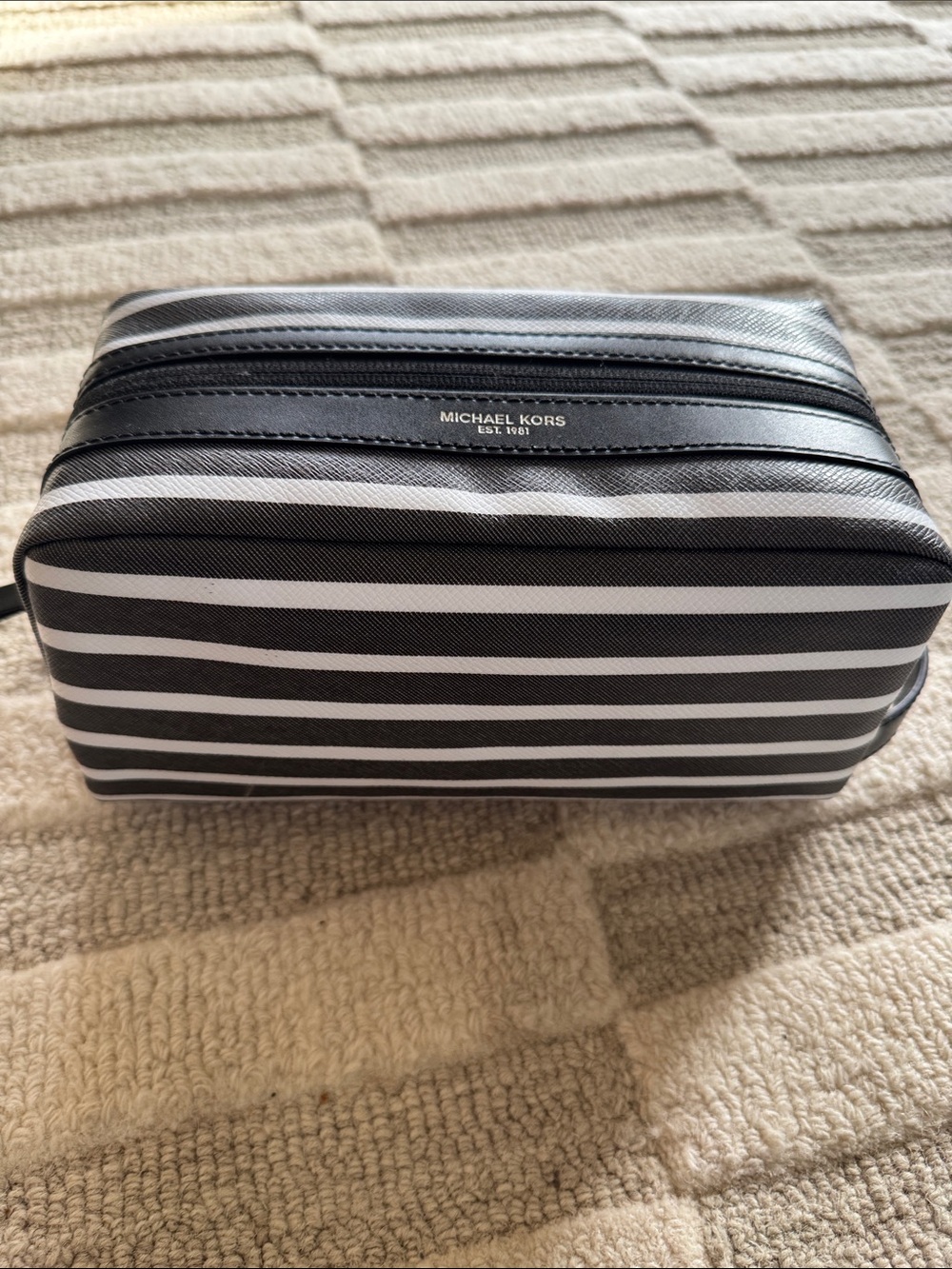 Michael Kors Men's Black and White Striped Toiletry Bag